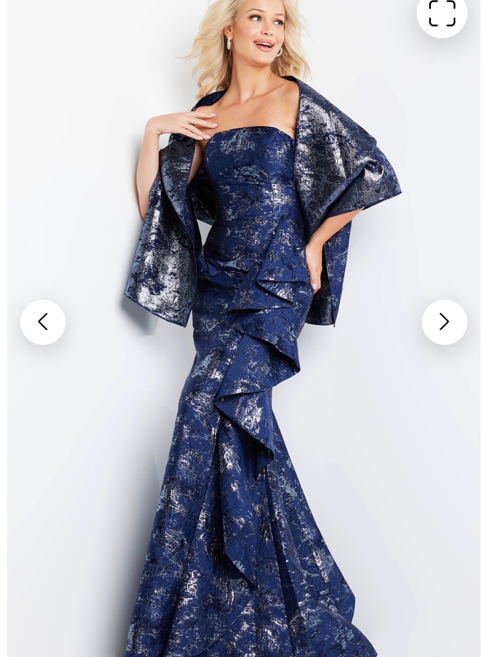 Jovani Strapless Navy Jacquard Evening Gown size 14 altered to an 8/10